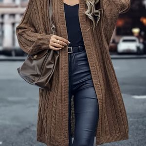Herfst- en Winter Elegante Lange Mouwen Trui met Casual Twist, Warme Kleur Open Vest