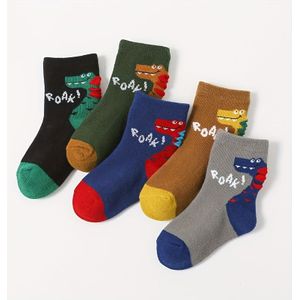 5 paar Jongenssokken met Cartoon Dinosauruspatroon Ademend Kinder Sokken voor Alle Seizoenen