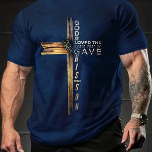 Heren Zomer Casual T-shirt met Kruisprint - Comfortabel, Stijlvol met Ronde Hals en Korte Mouwen voor Casual Kleding