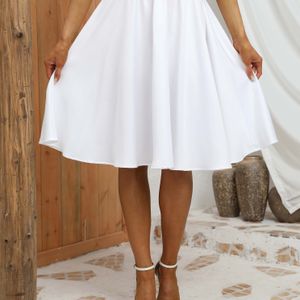 Kleur Elastische Hoge Taille Rok, Casual Knielengte A-lijn Rok voor Lente & Zomer, Dameskleding