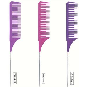 3-delige Plastic Draad Anti-slip Stalen Naaldpunt Kam voor Haarsalon Professionele Haarverf Kam, Hittebestendige Olieverf Kam