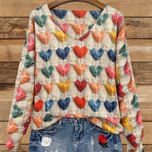 All- Kleurrijke V-hals Lange Mouw Trui | Casual Dames met Lichte Stretch Stof, Regular Fit voor Lente/Herfst