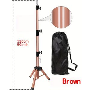 LEEONS Verstelbare Pruikstandaard, 150 cm Bruine Driepoot voor Styling en Cosmetologie Haartraining, Duurzame Mannequin Hoofdsteun voor Pruiken en Haarstukken, Pruikaccessoires, Pruikstandaards