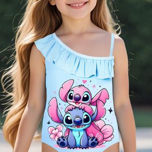 Disney-Xx26 Stitch Meisjes Badpak Eendelig Badpak Meisjes Strandkleding Schuine Schouder