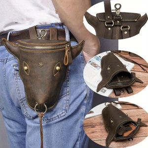 TEMU 1pc Vintage Lederen Heuptas, Lederen Herentas, Retro Koeienhuid Lederen Riemtas, Heren Eerste Laag Kleine Mobiele Telefoon Tas