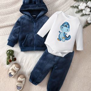 3-delige 'Winter Warme Print Sneeuwpak Set - Zachte Harige Jas & Broek met Capuchon Ritsjas, Outfit & (Wasbaar in de Machine) - Koude Weer Kleding, Perfect voor Buiten