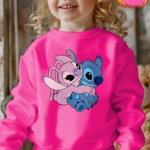 Disney Stitch "Knuffelengel" Cartoon Print Fleece Hoodie voor Meisjes - Stijlvolle en Veelzijdige Trui WY61429, Perfect voor Herfst/Winter