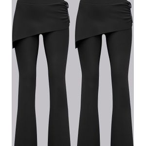 Set van 2 sportieve uitlopende damesleggings met een ruchesdesign, hoge taille voor een flatterende pasvorm, geschikt voor sport, hardlopen, yoga en fitness.