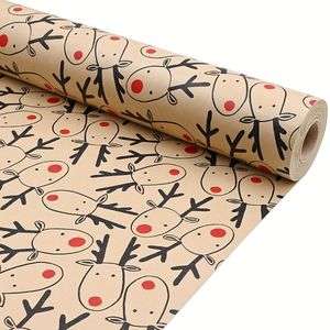 49ft Reusable Brown Christmas Wrapping Paper Roll With Festive Elk Design - High-quality Gift Wrap For Holiday Parties, Birthdays, Graduations (17in X 49ft)