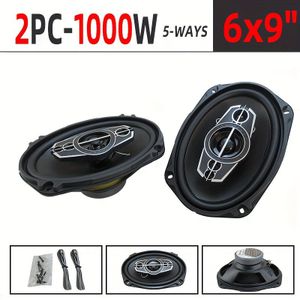 2 stuks 6x9 inch 5-weg auto HiFi coaxiale luidsprekers, hoge resolutie audio, stereo audio-uitgang, voor DVD-speler, muziekspeler, autodeurmontage met MP3-aansluitkabel