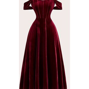 Vrouwen Elegante Off-the-Shoulder A-Lijn Jurk - 100% Polyester, Machinewasbaar, Medium Stretch, Kleur, Veelzijdig voor Lente Zomer Herfst Casual & Formele Kleding