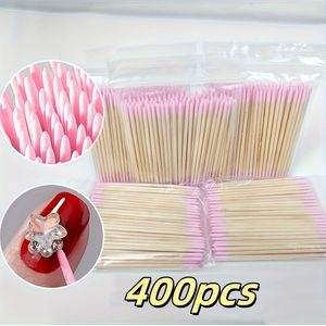 400 stuks Roze Dubbelzijdige Houten Stokjes - Wegwerp Nagel- en Pedicuregereedschap, Hygiënische Enkelvoudig Gebruikte Nagelreinigers met Elegante Verpakking, Staafjes