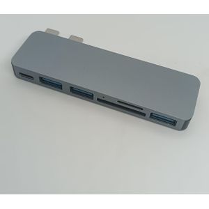 6-poorts USB-C adapter geschikt voor / M1 M2 M3 2023 2022 2021 13 inch 15 inch 16 inch, met 3 USB-poorten, SD/TF kaartlezer en Thunderbolt 3 PD poort