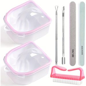 Gel Nagellak Verwijderingskom, Manicure Kom voor Handen, Dip Powder Verwijderingstoolset, Nagelweekbowl voor Acrylnagels, Nagelborstel, Cuticle Duwer, Nagelpiler, 100180 Nagelvijl
