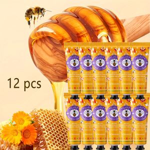 12-Pack Honing & E Handcrème voor Droge Gebarsten Lichtbeige - Natuurlijke Vochtinbrengende, Niet- Formule, Reisvriendelijke Potjes van 50ml, Verzacht & Hydreert de Handen