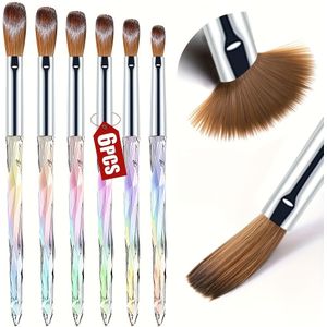 6-delige Professionele Acryl Nagelkwasten Kit | Gereedschap voor Nagelverlenging & Snijden, DIY Poeder Gladstrijken Set met Detailpennen voor Nagelkunst