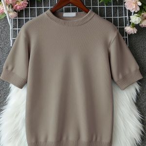 Damessweater met Lavendel en Ronde Hals - Slim Fit Korte Mouw, Casual Top met Kattenprint, 100% Polyester, Machinewasbaar voor Lente Zomer Herfst