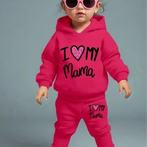 Lente/Herfst Jonge Meisjes Letter Print Hooded Lange Mouw Fleece Sweatshirt en Joggers Casual Twee-Delige Set, Perfect voor Buiten