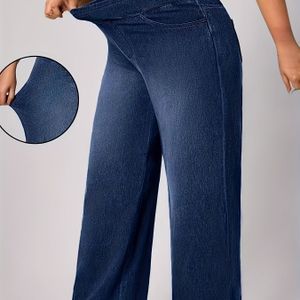 Dames High-Waist Stretch Denim Jeans | Casual, Alle Seizoenen, Wijde Pijpen, Elegant, met Zakken