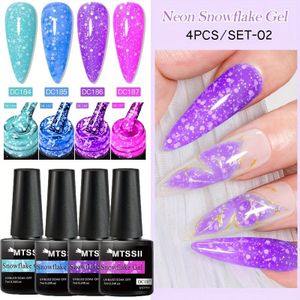 4 stuks Neon Sneeuwvlok Gel Nagellak LED Semi-permanent Blauw Roze Wit Pailletten Nagelkunst Design Vernis
