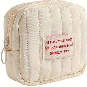 Kleine Draagtas met Eenvoudige Rode Letterpatch | 1 stuk | Ritssluiting | Make-uptas, Veelzijdig Lippenstift Opbergtasje