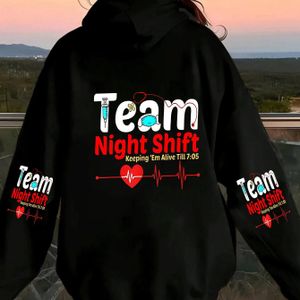 Grafische Print Hoodie, Casual Capuchon met Trekkoord voor Herfst & Winter, Dameskleding