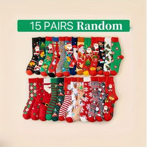 15/20 Paar Willekeurige Kleur Kerstsokken, Comfortabele Warme Kousen tot Halverwege de Kuit voor Herfst/Winter, Veelzijdige Cadeausokken