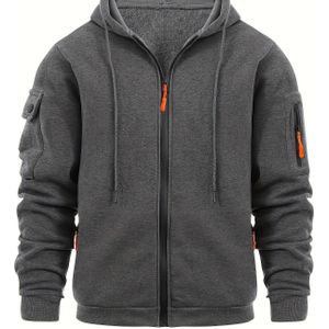 Heren Plus Size Kleur Hooded Sweatshirt met meerdere zakken - Casual, Full-Zip Pullover voor Dagelijks Buiten Draag, Lente & Herfst, Casual Wear|Hooded Pullover|Zippered Jacket