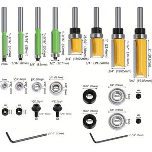 16pcs 8mm Shank Router Bit With Bearing Set Pattern Flush Trim Router Bit Milling Cutter For Wood Woodworking End Mill