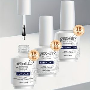 3 stuks 18ml Basisgel en No Wipe Gel Nagellak Matte Coat Set, Glans Afwerking en Langdurig, Soak Off LED Nagellamp Gel Nagellak DIY Ontwerp Cadeaus voor Vrouwen, Vereist een LED-lamp voor gebruik
