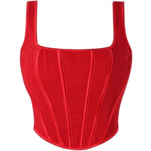 Rode Corsettop met bandjes voor dames, met taillebinder, polyester-viscose-blend, kleur, knoopdetail aan de achterkant, geweven stof, 100g/m² - Afslankende bustier-shirt