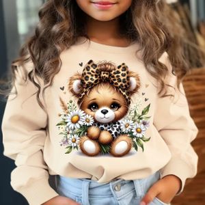 Gezellige Meisjes Sweatshirt met Madeliefjesbeer Print - Casual & Creatief Ontwerp, Rekbare Stof, Perfect voor Lente & Herfst