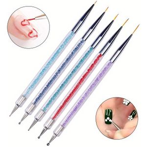 Nail Art Brush, 5 stuks Double-Ended Nail Art Design Tools inclusief Liner Brush, Detail Brush en puntpennen voor Salon Home DIY Manicure