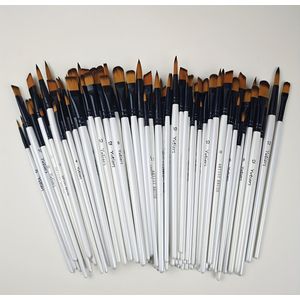 48-delige Kunstenaarskwastenset met Premium Houten Handvatten & Nylon Haren - Inclusief Ronde, , Platte, Schuine Tips voor Acryl, Aquarel, Olie, Knutselen