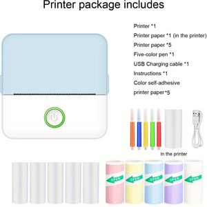 Mini Printer, Draagbare Thermische Inktloze Zakfotoprinter, Studieprinter voor Foto's, Dagboeken, DIY, Compatibel met iOS &