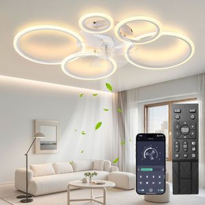 TEMU Plafondventilator met Licht en Afstandsbediening, Laagprofiel Moderne Inbouwinstallatie, Dimbaar met 6 Snelheidsinstellingen voor Slaapkamers, Woonkamers en Keukens