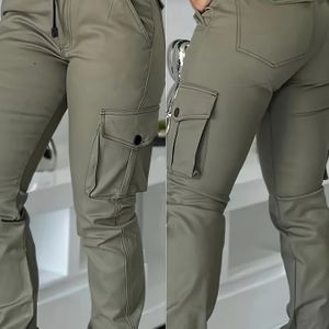 Casual Olijfgroene Cargo Broeken Voor Dames - Lange Lengte, Trekkoord Taille, Meerdere Zakken, , Casual Kleding|Trekkoord Tailleband|Functionele Zakken