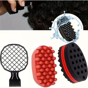 3 stuks/set Magische Krulspelden met Rubberen Krulspons, Afro Haarspons Kappersborstel, Metaal Haarkam voor Normaal Haar - Afro Krullen en Golven Verzorgingsset voor Kapper & Salon