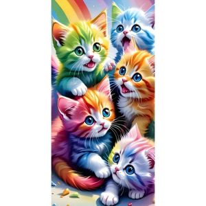 1pc Large 5d Diy Diamond Painting Kit - Vibrant Rainbow Kittens, Round Gemstones, Easy Craft For Beginners, Wall Art Decor, 15.7x27.6 Inches