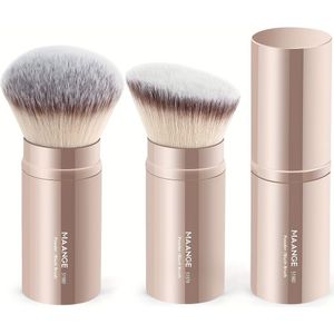 MAANGE 2-delige Professionele Make-up Kwastenset met Uitschuifbare Aluminium Handgreep & Ergonomische Grip - Hoogwaardige Nylon Haren, Foundation, Blush, Poeder Kwasten