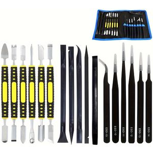 17-in-1 Elektronica Reparatiegereedschap Kit met Dubbele Uiteinden Metalen Spudgers en Zwarte Pincet voor iPad Tablets, Laptop, Elektronica Apparaten en Mobiele Telefoons