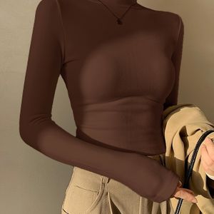 Dames Sexy Top met Hoge Hals en Lange Mouwen - Stretchy Slim Fit Shirt, Elegante Kantoortochten & Partykleding, Essentieel Layering voor Vrouwen