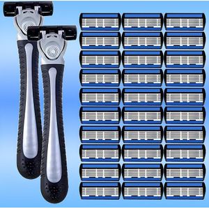 Dubbelsnijdende roestvrijstalen scheerapparaat voor heren met 6-laagscheermes, haarverwijderingsapparaat, inclusief 2 handvatten en 18/24/30 vervangende scheermes, herbruikbaar.