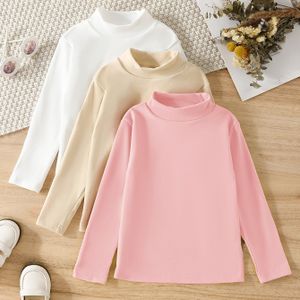 3-Pack Meisjes Elegant Crew Neck Lange Mouw Tops - Polyester 90% Elastan 10% Gebreid , Kleur, Hoge Stretch, Reguliere Pasvorm, Geen Riem, Casual Weekend Kleding voor Herfst/Winter