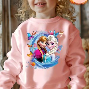 Disney Princesses Meisjes Lange Mouw Fleece Gevoerde Sweatshirt - Anna & Elsa Frozen Film Design met Bloem- & Vlinderprint, Zachtroze Winter Warmte