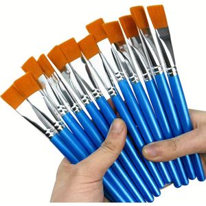 12st Synthetische Verfkwasten Platte Kwasten voor Acrylverf, Bulk met Houten Handvat voor Acryl, Aquarel, Olie, Knutselen, Gezichts- en Lichaamskunst