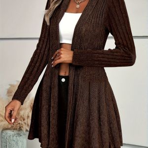 Elegante lange mouw gebreide jurk voor dames - Open front, stromende design, , perfect voor lente & herfst, gebreide jurk