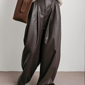 Dames Herfst Losse Wijde Pijpen Broek | Hoge Taille Rits Detail, Zonder Riem, Kleur, Lange Lengte