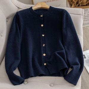 Diepblauwe Blazer met Knoopsluiting - Elegante Lente/Herfst Lange Mouwen Jas, Kleur Ronde Hals Knoopsluiting, Machinewasbaar Pasvorm voor Casual & Professionele Dracht