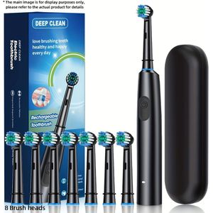 Sonic Roterende Elektrische Tandenborstel, 5 en Intelligente Timer, Oplaadbare USB-tandenborstel voor Stellen, Mondhygiëne, 8 Vervangkoppen, Zachte Borst, 1 Hoofd + 8 Verk